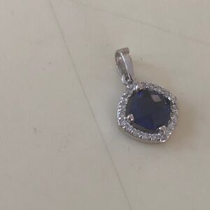Brand New $888 Diamond and Sapphire Pendant - 14k White Gold